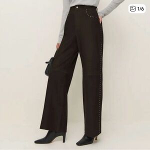 Reformation x Veda Kennedy studded suede leather pants in brown - size 4P